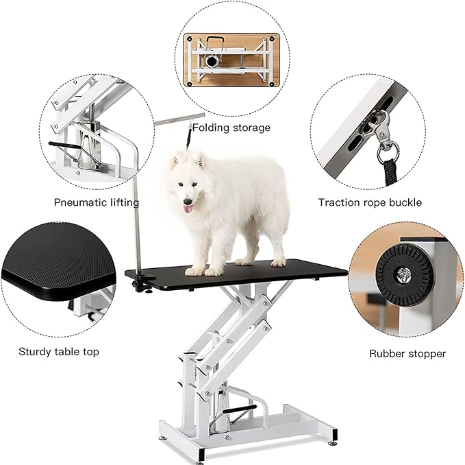 Hydraulic Pet Dog Grooming Table for Dogs, Heavy Duty Professional Large Drying Table with Adjustable Arm Noose, Maximum Capacity Up to 300lbs, 42.5''/Black