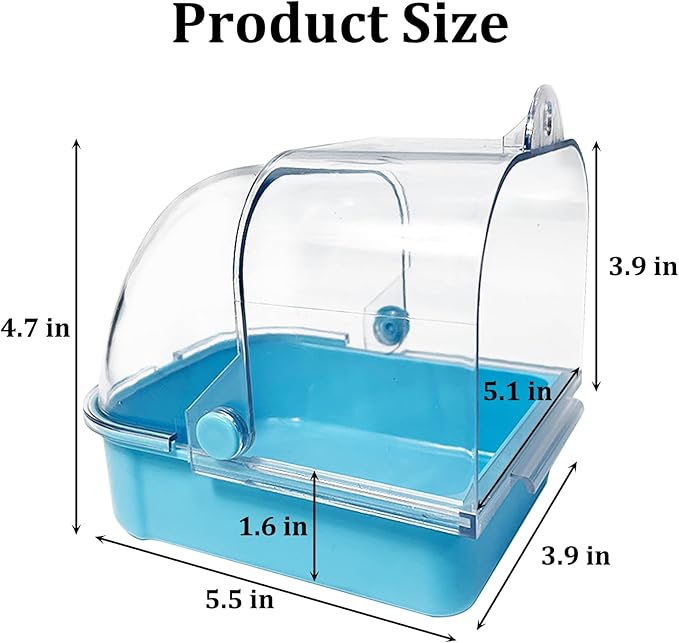Tfwadmx Bird Cage Bath Hanging Bird Bath Supplies Parrot Bath Tub Water Shower Food Feeder Holder Tray for Small Birds Canary Budgies Cockatiel Lovebirds(Blue)