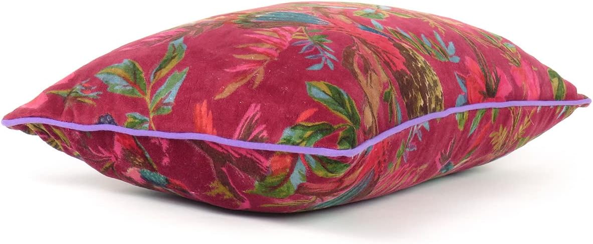 Eyes of India Velvet Floral Flower Bird Throw Pillow Sofa Cushion Cover Case Couch Colorful Boho Chic Bohemian Accent Indian Handmade (Burgundy, 20" x 12")