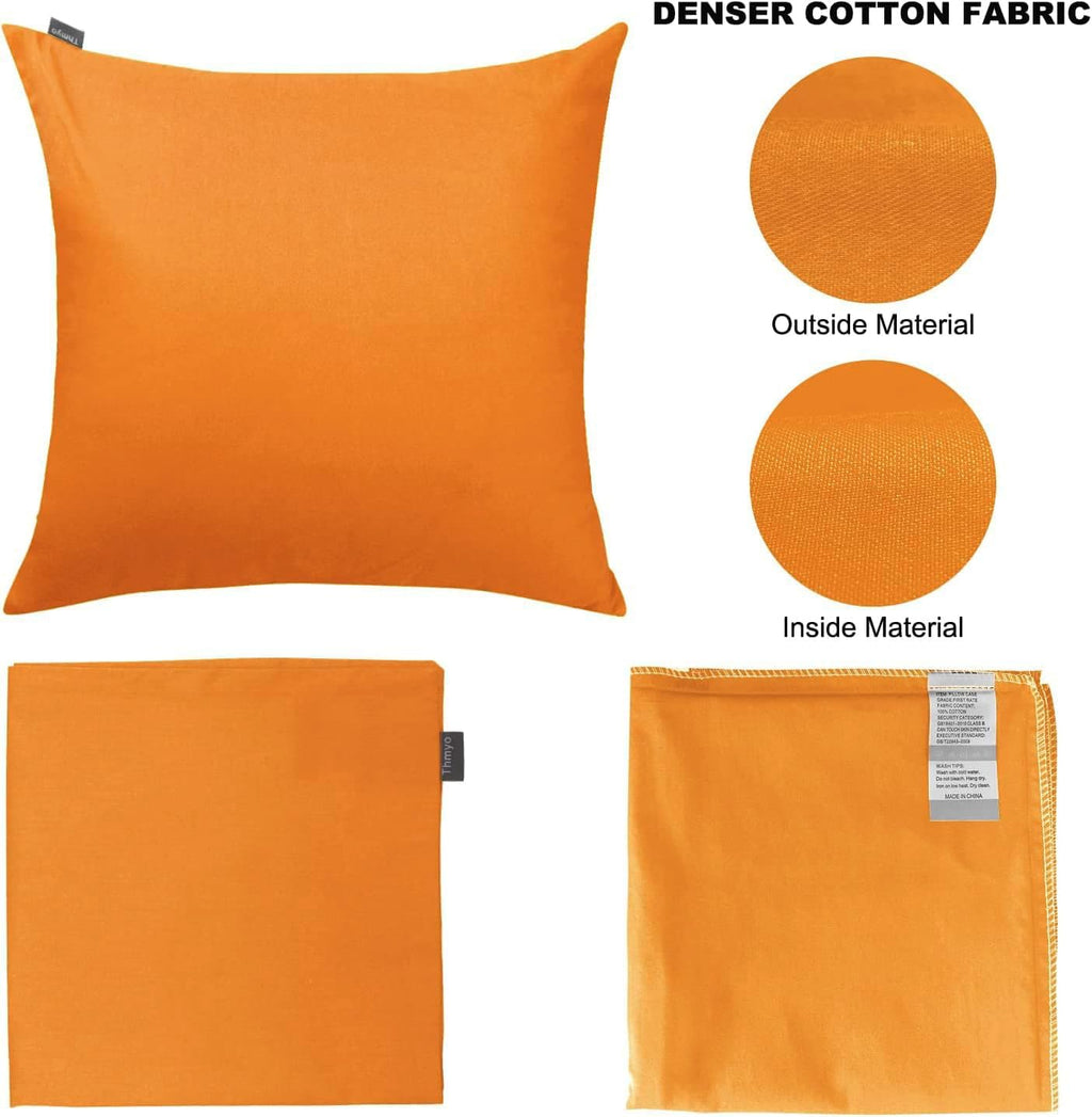 Thmyo 4-Pack 100% Cotton Comfortable Solid Decorative Throw Pillow Case Square Cushion Cover Pillowcase Sublimation Blank Halloween DIY Throw Pillow Covers for Sofa Bed(16x16 inch/40x40cm,Fall Orange)