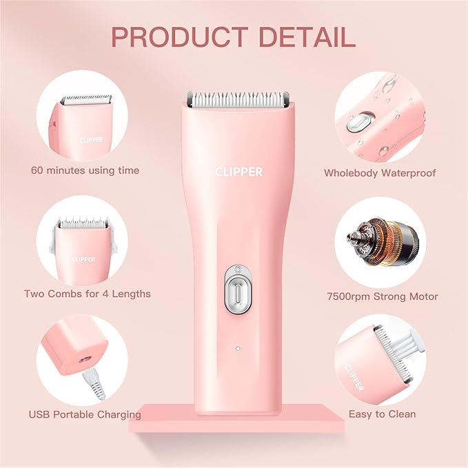 Dog Cat Home Hair Clipper Portable Electric Pet Grooming Kits,Pink,TS006