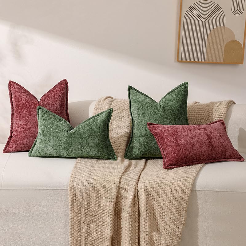 Pack of 2 Christmas Burgundy Fall Decorative Throw Pillow Covers 24x24 Cozy Soft Chenille Accent Vintage Square Couch Pillow Covers for Home Decor Bed Sofa Living Room