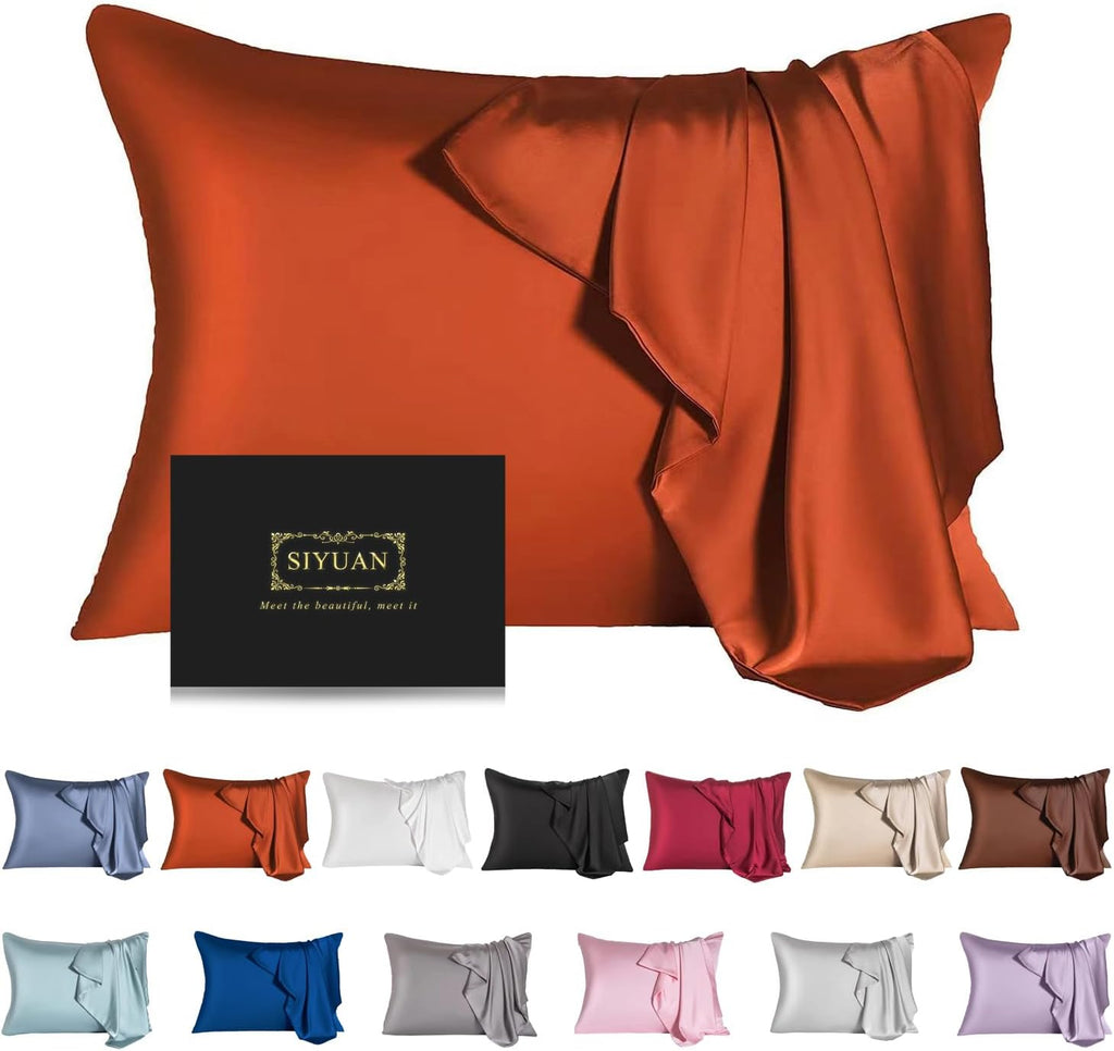Mulberry Silk Pillowcase for Hair and Skin,King Size Cooling Silk Pillow Case with Hidden Zipper,Allergen Proof Dual Sides Soft Breathable Smooth Silk Pillow Cover for Women(King,Orange)