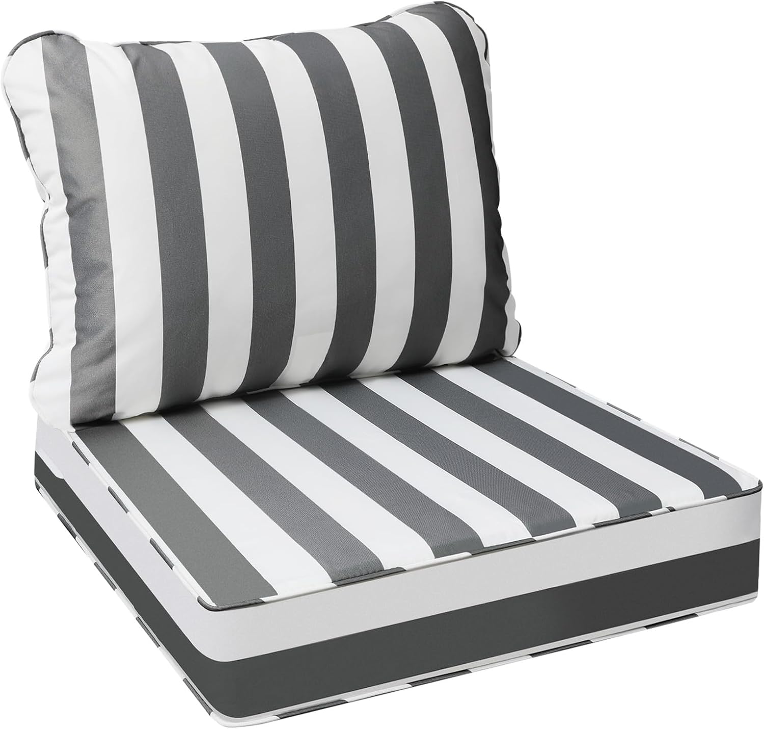 AAAAAcessories Outdoor Deep Seat Cushions, Waterproof, Fade-Resistant Patio Furniture Replacement Cushions, 25.5" x 25.5" x 5" + 25.5" x 19", Gray Cabana Stripe