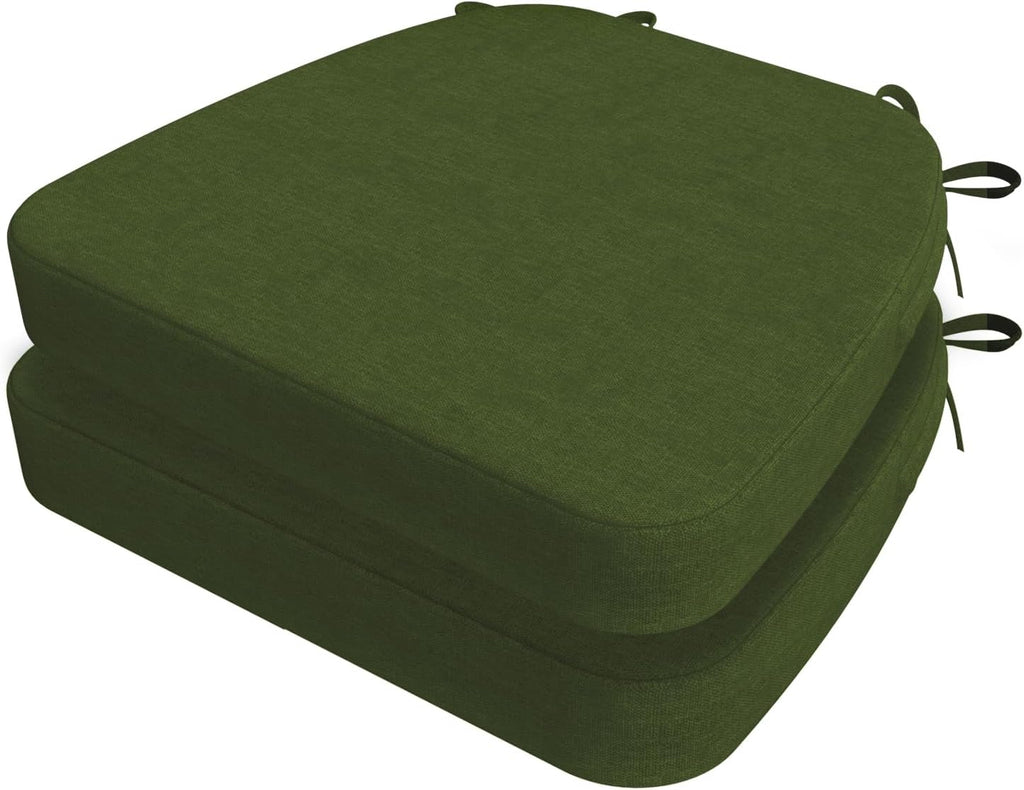 AAAAAcessories D-Shaped Chair Cushions, 2" Thick Dining Chair Pads with Ties and Removable, Machine-Washable Cover, 17" x 16", Set of 2, Dark Olive Green