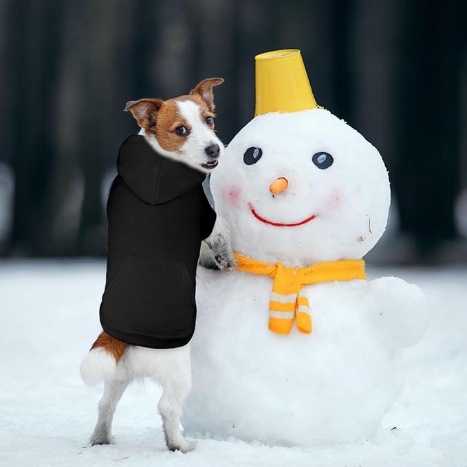 Extra Small Dog Sweater,Dog Hoodie,Warm Fleece Sweatshirt with Hood & Pocket,Leash Hole,Cozy Cold Weather Cat Pet Clothes Puppy Sweater for Small Dogs(Black,XS)