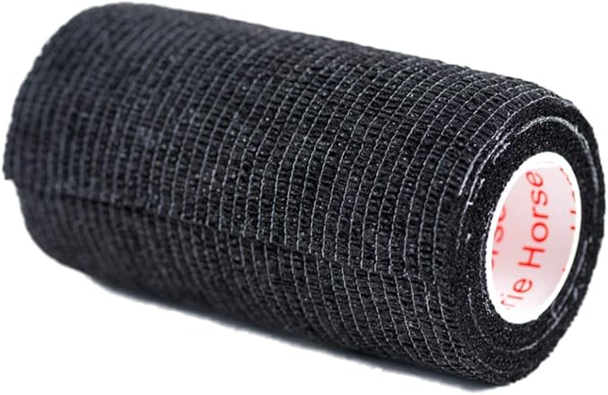 4 Inch Vet Wrap Tape Bulk (Black) (Pack of 6) Self Adhesive Adherent Adhering Flex Bandage Grip Roll for Dog Cat Pet Horse
