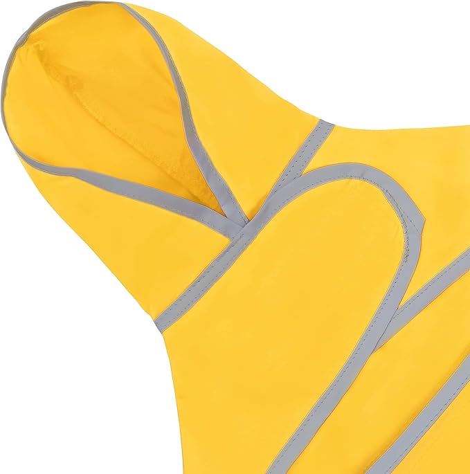 Dog Raincoat for Medium Dogs Waterproof Hooded Rain Jacket with Reflective Strips Leash Hole & Poncho Adjustable Fit (Yellow,L)