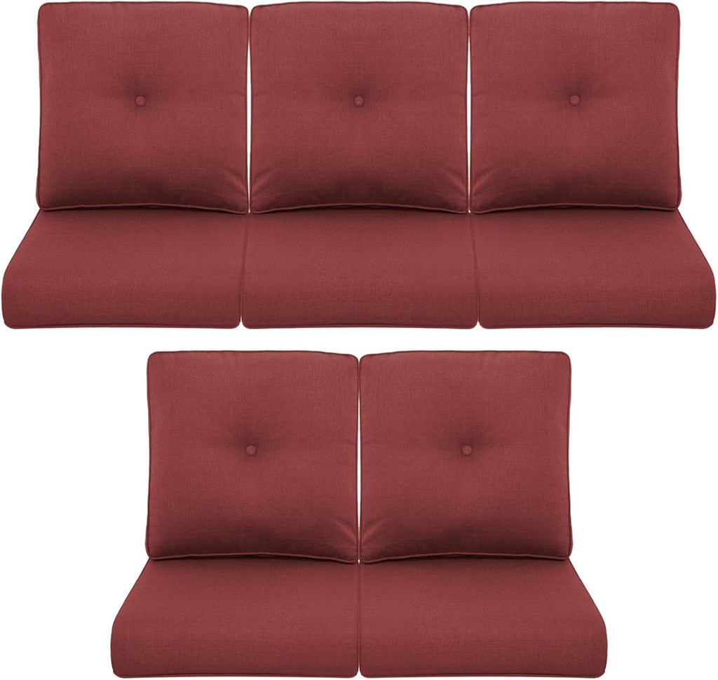 Patio Chair Cushions 5 Packs - Outside 22x24 High Back Water-Resistant Cushion with Zipper Cover for Outdoor Glider Rocking Chairs Loveseat 3-seat Couch Sofa – Red/Buckle