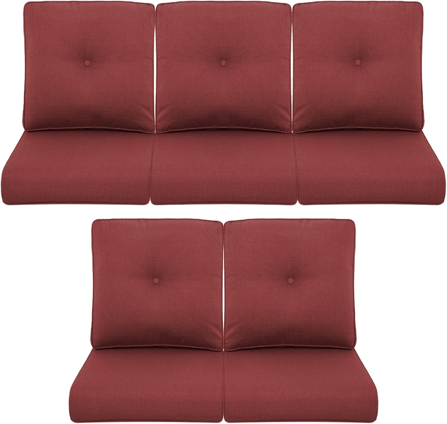 Patio Chair Cushions 5 Packs - Outside 22x24 High Back Water-Resistant Cushion with Zipper Cover for Outdoor Glider Rocking Chairs Loveseat 3-seat Couch Sofa – Red/Buckle