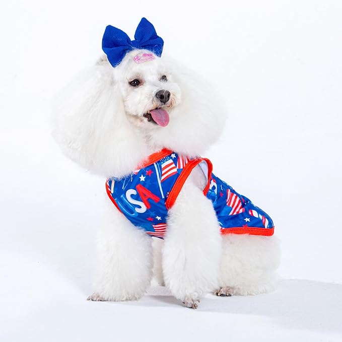 CuteBone 4th of July Dog Shirts 2-Pack Soft Pet Clothes Breathable Summer Vest for Small Puppy and Stretchy Cat Apparel 2BX18S