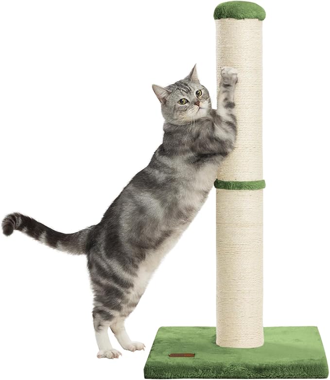 34inch Cat Scratching Post with Natural Sisal Rope 4.3Inch Large Diameter Scratcher Post Tree for Indoor Cats Green