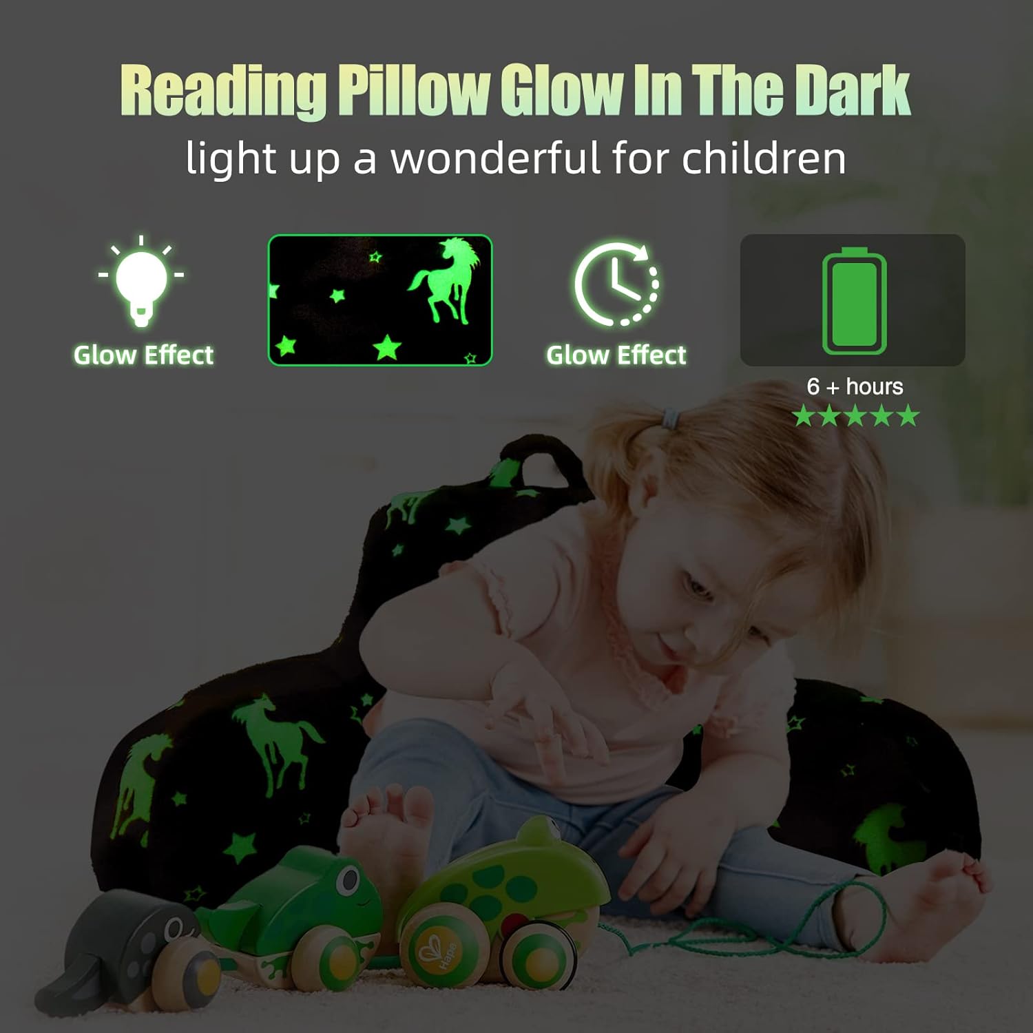 Meeting Story Colorful Unicorn Luminous Reading Pillows Glow in The Dark with Arms Back Pillow for Bed, Bed Rest Pillow for Adults, Teens, Kids, (Rainbow)