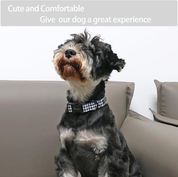 ARING PET Dog Collar, Cute Adjustable Comfortable Cotton Navy White Plaid Pet Collars for Small Medium Large Male Female Boy Girl Dogs-Medium