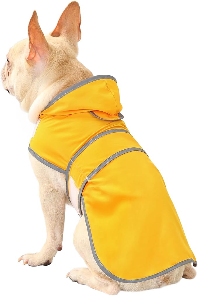 Dog Raincoat for Medium Dogs Waterproof Hooded Rain Jacket with Reflective Strips Leash Hole & Poncho Adjustable Fit (Yellow,M)