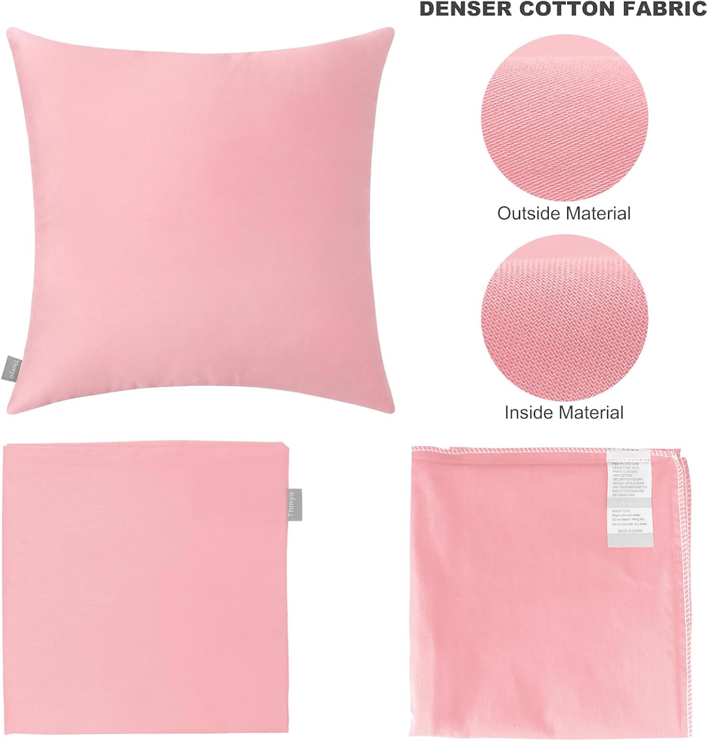 4-Pack 100% Cotton Comfortable Solid Decorative Throw Pillow Case,Thmyo Square Cushion Cover Pillowcase Sublimation Blank Pillow Covers DIY Throw Pillowcase for Couch Sofa(16x16 inch/ 40x40cm,Pink 2)