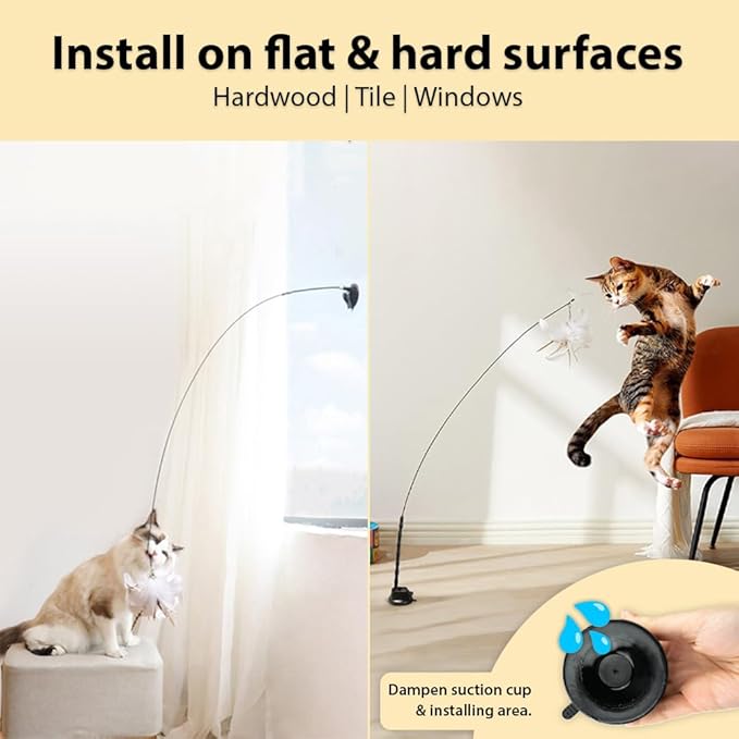 Leo's Paw The Original Interactive Bird Simulation Cat Toy Set Realistic Colorful Feathers Bells Wand Self-Holding Suction Base Stimulating Real-Life Flying Bird Impression Hunting Play (w. 5 Birds)