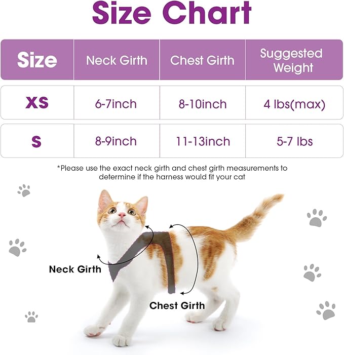 Cat Vest Harness and Leash Set for Walking Escape Proof, Adjustable Kitten Harness Breathable Mesh with Reflective Strips Harness for Kitty Puppy Bunny (Purple, XS)