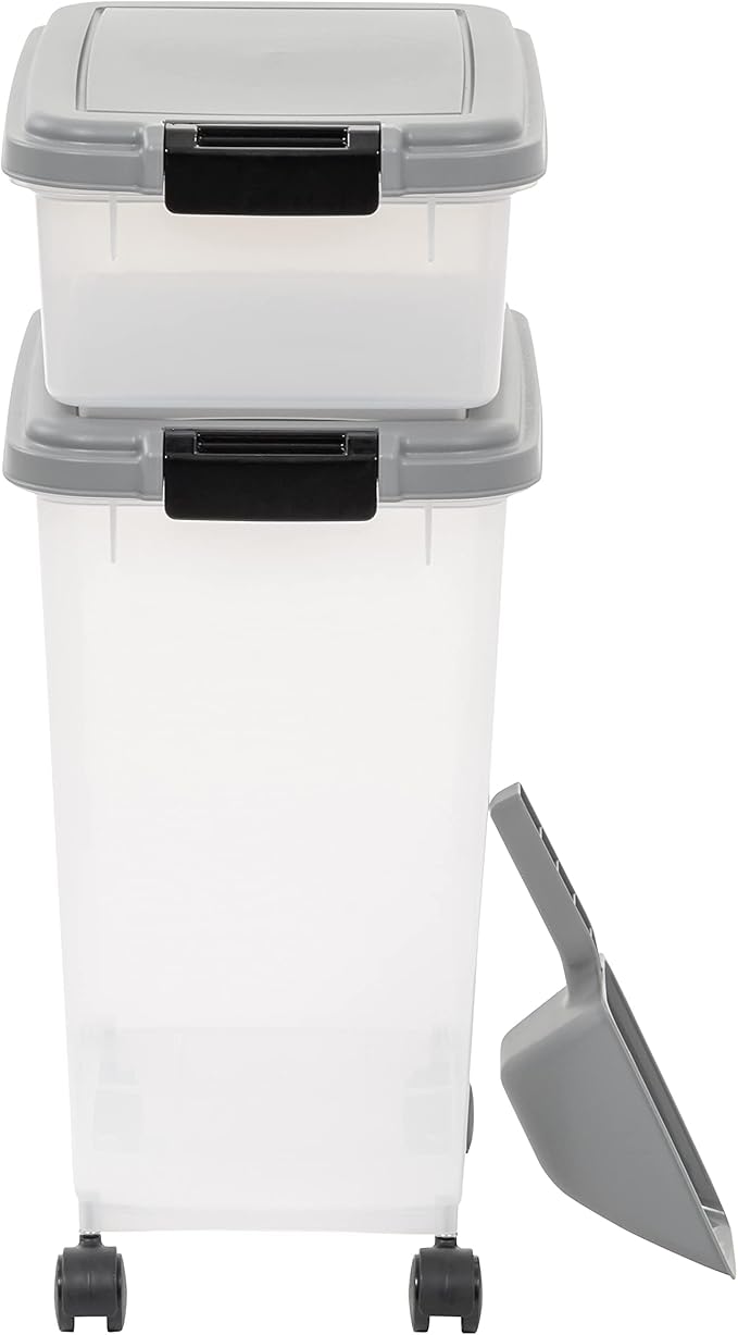 Amazon Basics 3-Piece Airtight Dog Food Storage Container Combo with Scoop, 33 QT + 12 QT
