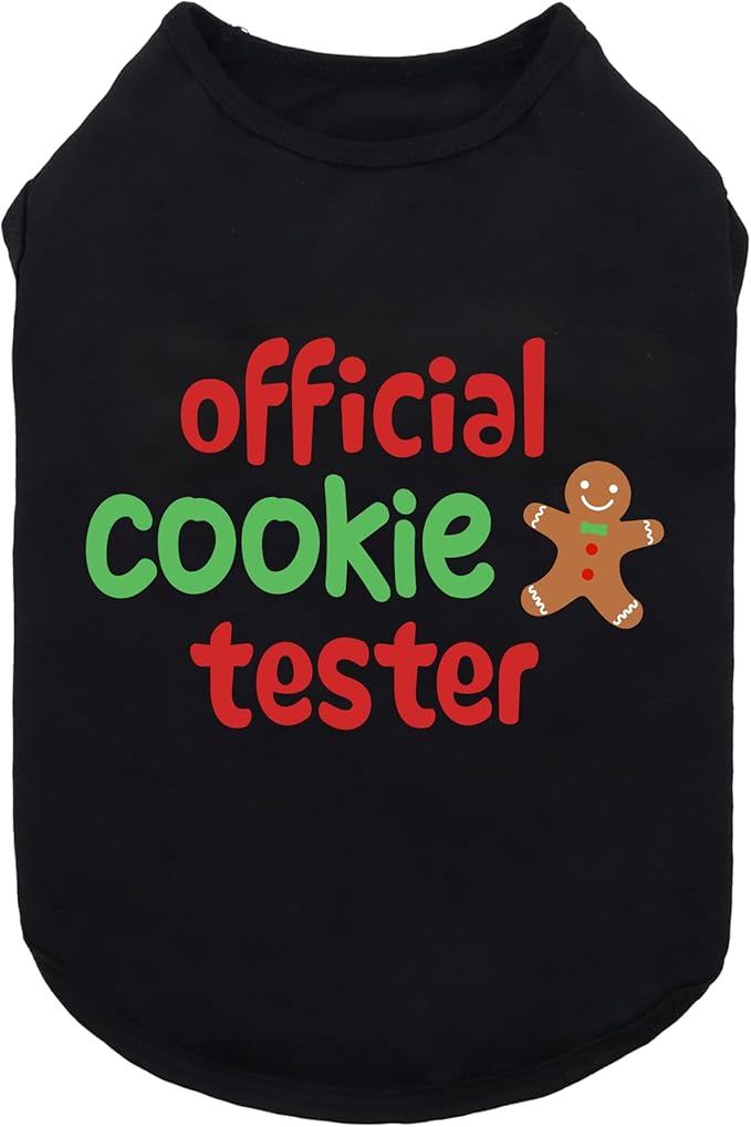 Fitwarm Official Cookie Tester Funny Dog Shirt, Christmas Dog Clothes for Small Dogs Boy Girl, Holiday Doggy Tshirt, Pet Outfit, Gingerbread, Black, Red, Green, Small