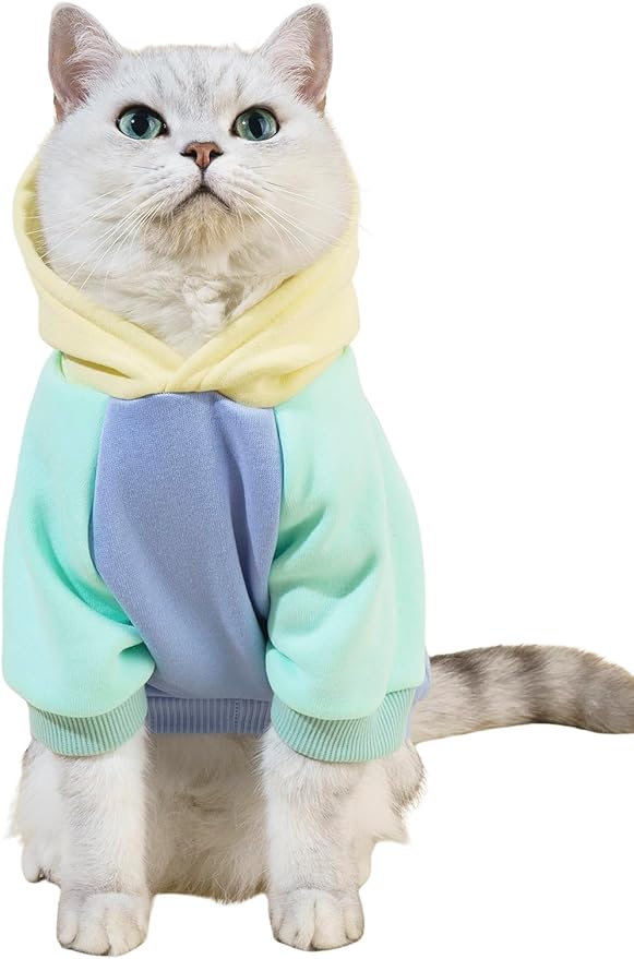 QWINEE Basic Dog Hoodie Sweatshirt Puppy Sweater Warm Cat Costumes Pet Clothes for Chihuahua Puppy Kitten Small Medium Dogs Yellow and Blue Large
