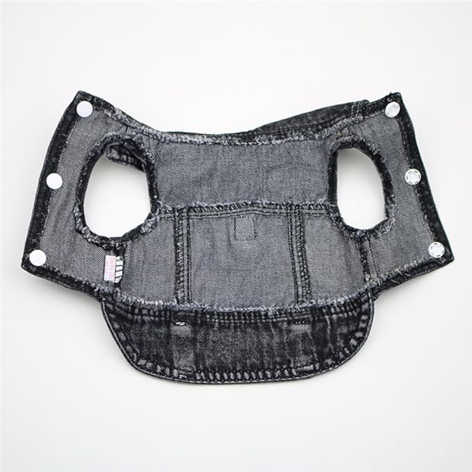 Puppy Clothes for Small Dogs Boy,Classic Western Denim Dog Coat,Dog Jeans Jacket with Leash D-Ring,Pet Cat Costumes,Cooling Harness Vest for Walking (Black, Large)