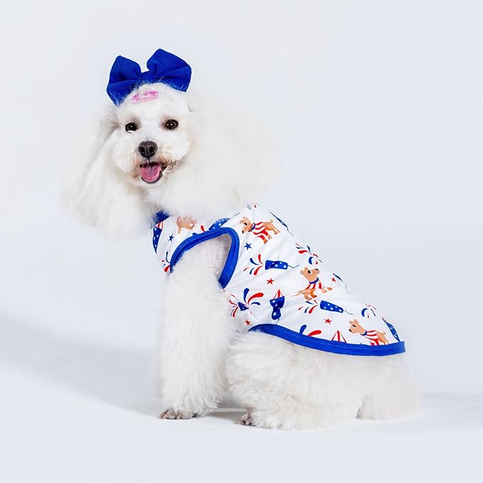 CuteBone 4th of July Dog Shirts 2-Pack Soft Pet Clothes Breathable Summer Vest for Small Puppy and Stretchy Cat Apparel 2BX17XL