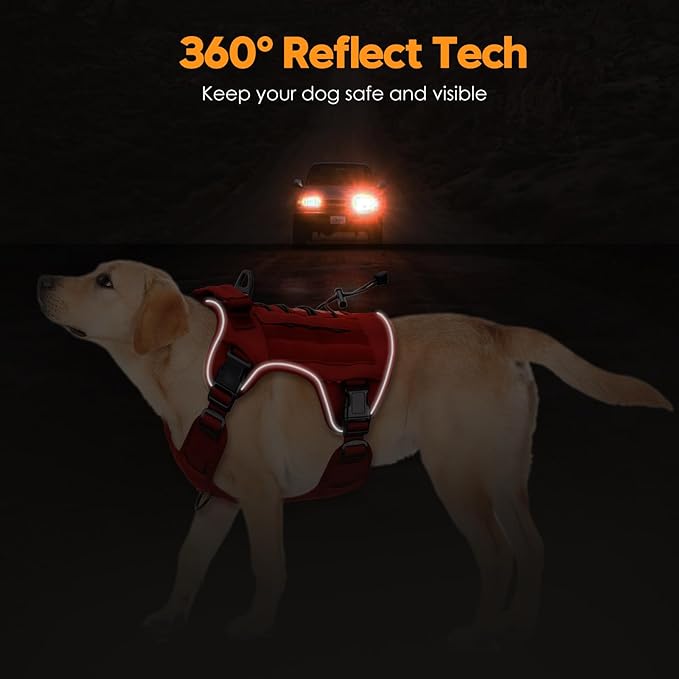 Heavy-Duty Tactical Dog Harness for Large Dogs, No Pull Adjustable Reflective Pet Vest with Molle System, K9 Military-Grade Control for Service Training, Outdoor & 10+ Breeds, Red, X-Large