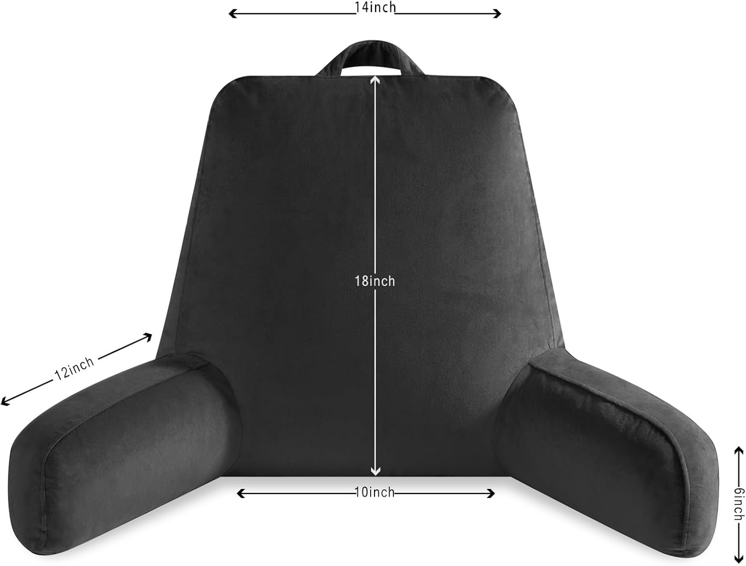 Reading Pillow for Sitting in Bed Adult, Reading Pillow with Shredded Memory Foam, Bed Pillow with Washable Cover, Back Pillow Sitting Up with Extend Arms, Black, Large