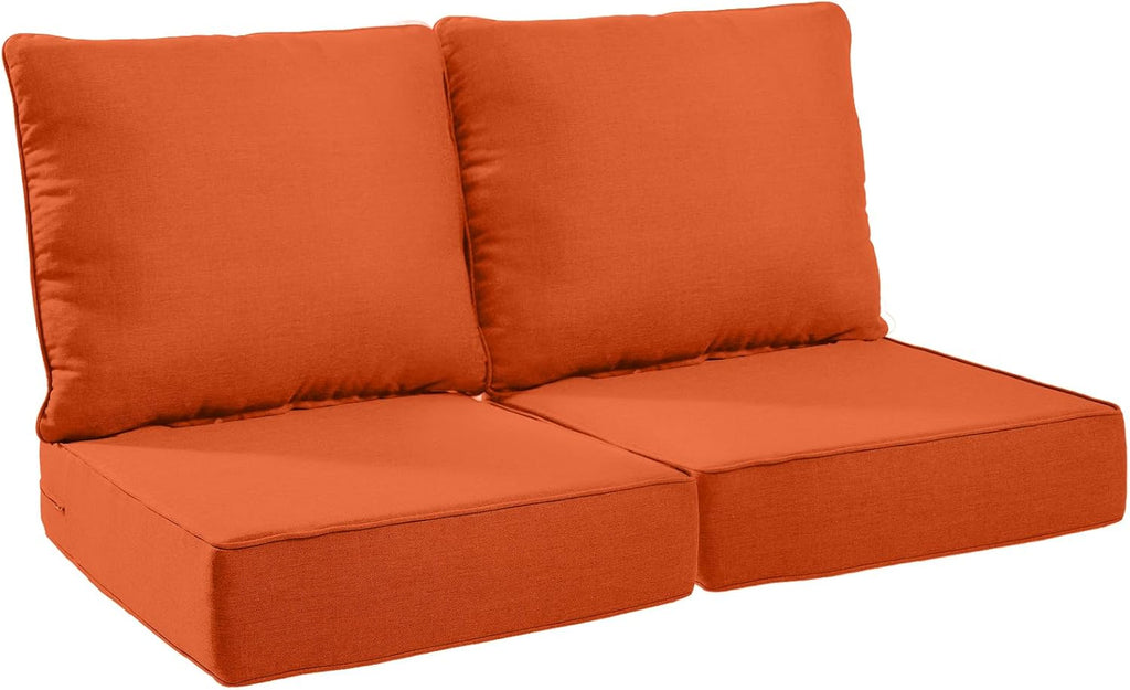 Rilyson Patio Cushions for Outdoor Furniture - 24×24 Inches High Back and Deep Seating Outdoor Cushion for Patio Chairs Sofa Couch Loveseat Water Resistant(Orange/2 Set/No Button)