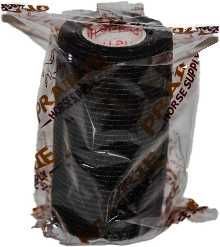 4 Inch Vet Wrap Tape Bulk (Black) (Pack of 12) Self Adhesive Adherent Adhering Flex Bandage Grip Roll for Dog Cat Pet Horse