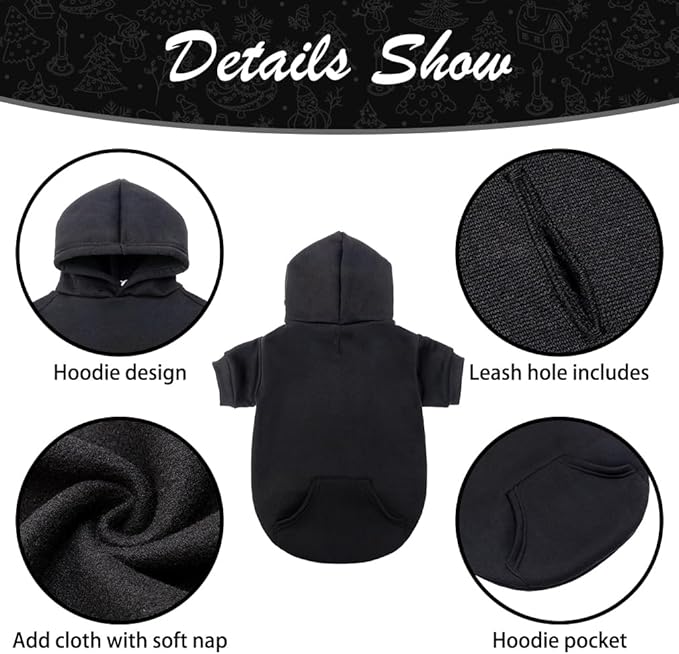 KOOLTAIL Basic Dog Hoodie - Soft and Warm Dog Hoodie Sweater with Leash Hole and Pocket, Dog Winter Coat, Cold Weather Clothes Sweatshirt for Small Medium Large Dogs Puppy Cat Boys Girls Black L