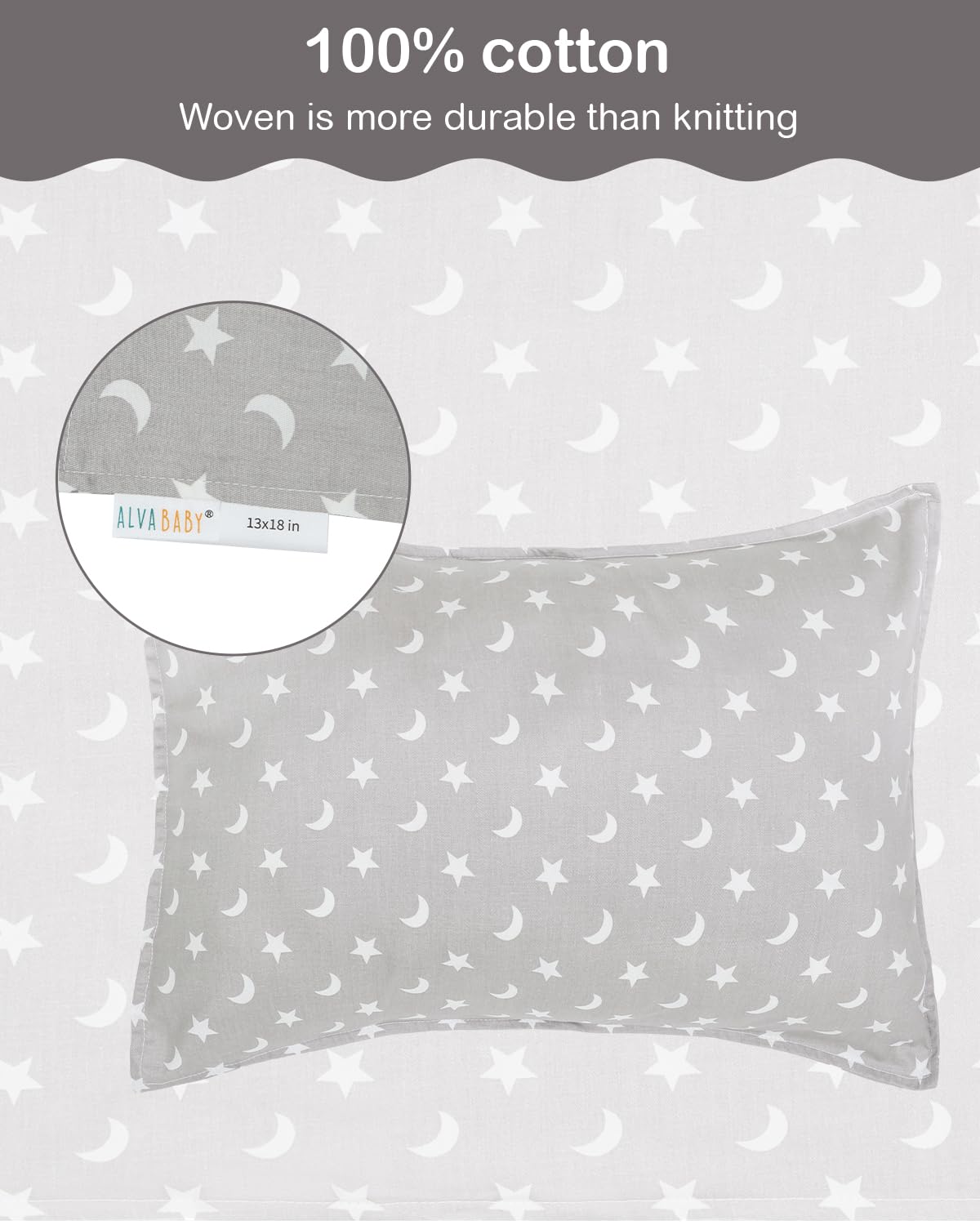 ALVABABY Toddler Pillowcases 2 Pack Organic Cotton Kids Pillow Cover Fit 13"x 18" or 12"x16" Envelope for Girl Boy Sleepy Travel(Pillowcase Only)