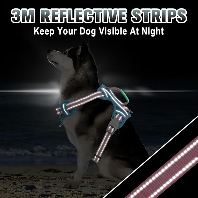 BARKBAY No Pull Dog Harness Large Reflective Dog Harness with Front Clip and Easy Control Handle for Walking Training Running with ID tag Pocket(Baby Blue & Baby Pink,XL)