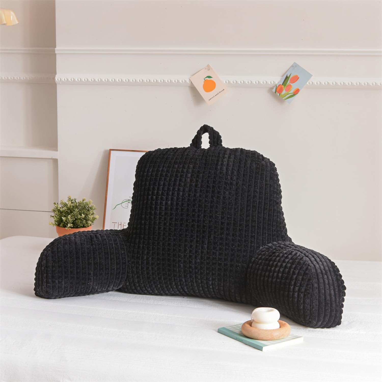 Holawakaka Adults Reading Pillow with Arms, Backrest Reading & Rest Pillows for Sitting Up in Bed, Bed Rest, Lounging, Working on Laptop,Arms Back Support Cushion for Men Women Teens, Black