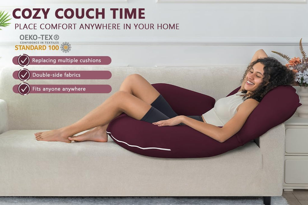 INSEN Reading Pillow for Sitting in Bed Adult, Back Pillow for Bed Sitting Up, Use for Relaxing and Gaming, Suitable for Adults & Kids(Cooling Wine, Basic)