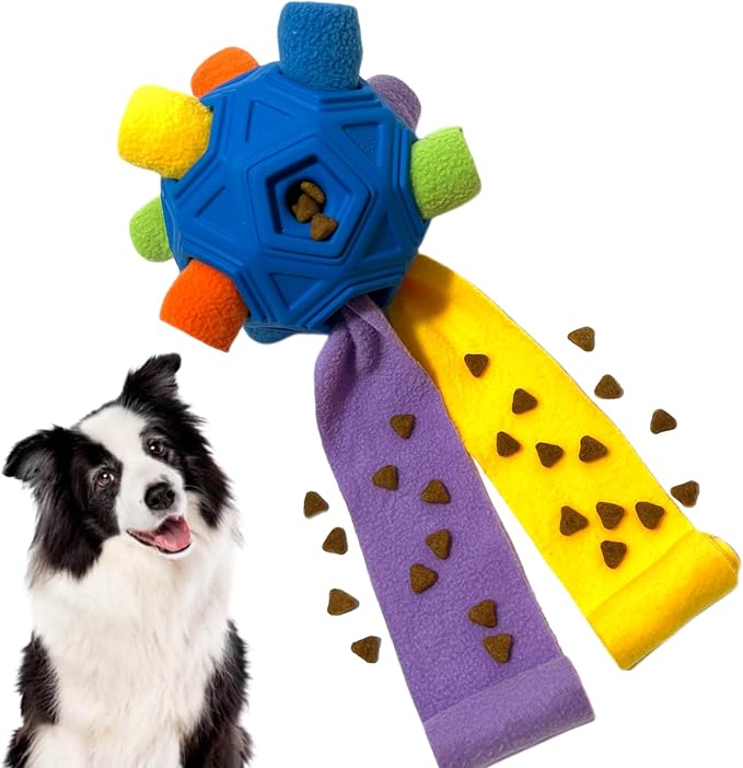 Snuffle Ball for Dog Toys Unbreakable Upgrade Ball Interactive Toy Foraging Snuffle Mat Puppy Treat Dispenser Slow Feeder Dog Puzzle Toys for Small, Medium, Large Pets (Blue Rainbow New)