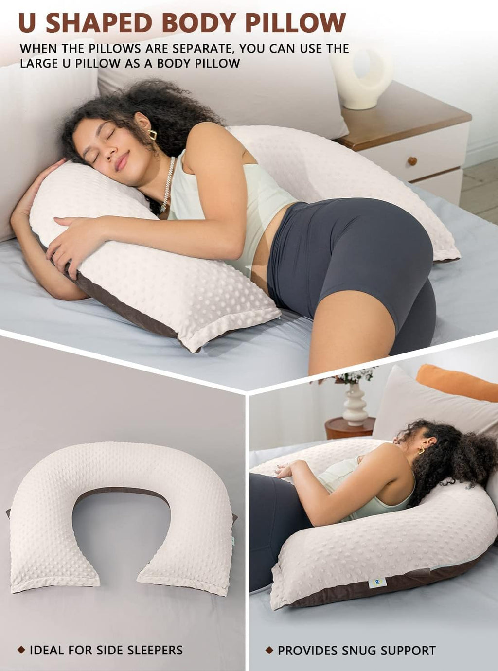 INSEN Reading Pillow, Back Pillow for Sitting in Bed and Couch, Gaming Pillow for Adults, Sit Up Support for Bed, Brown Bubble Velvet