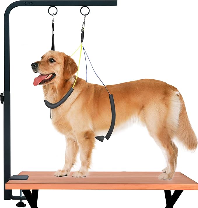 31" Dog Grooming Arm with Clamp – Adjustable Dog Grooming Table Arm Customizable Height for Small & Medium Dogs, with Grooming Loop Noose & Two No-Sit Haunch Holder Restraint, Black