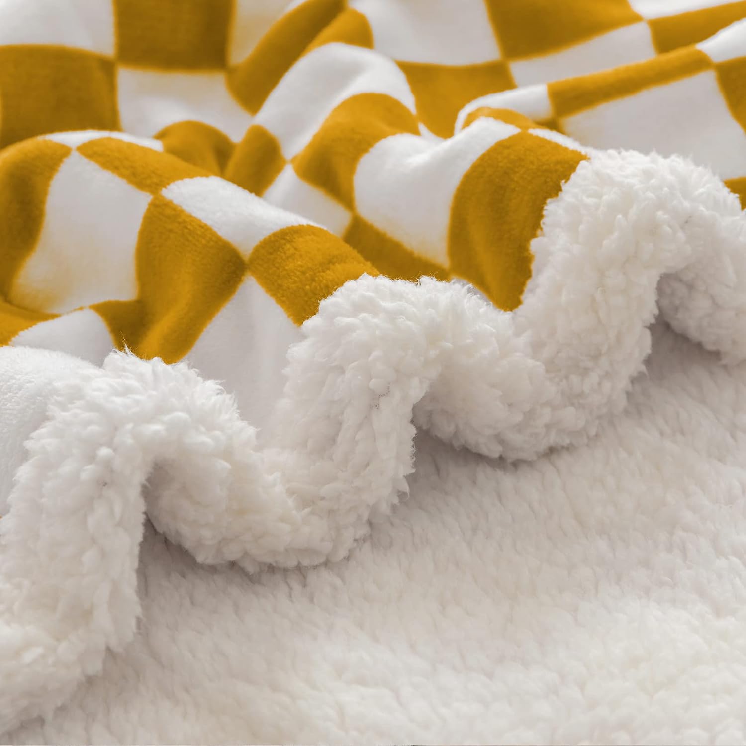 LOMAO Sherpa Throw Blanket Fleece Blanket with Checkered Pattern Soft Thick Blanket for Couch, Bed, Sofa Luxurious Warm and Cozy for All Seasons (Yellow, 60"x80")