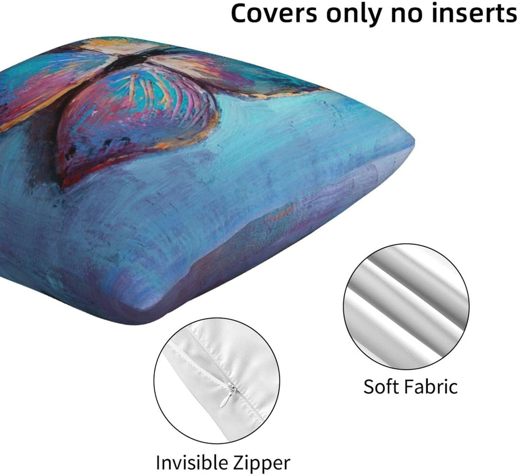 bassyil Blue Butterfly Throw Pillow Covers Decorative Linen Pillow Cases Set of 2 Square Cushion Cover for Couch Sofa Bedroom Patio 18x18 Inch