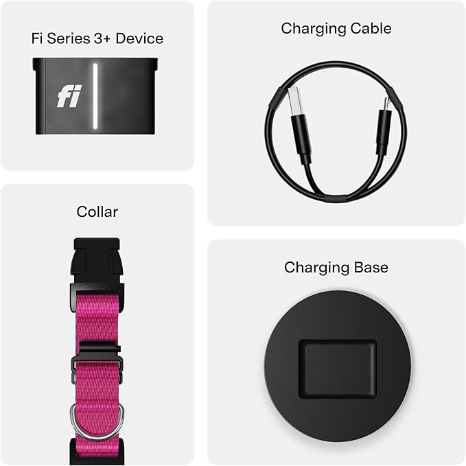 New Fi Series 3+ Smart Dog Tracker Collar [12 Month Membership Included] GPS Tracker for Dogs with Health & Behavior Monitoring, Escape Alerts, Waterproof, LED, Apple Watch Compatible (Pink, Small)