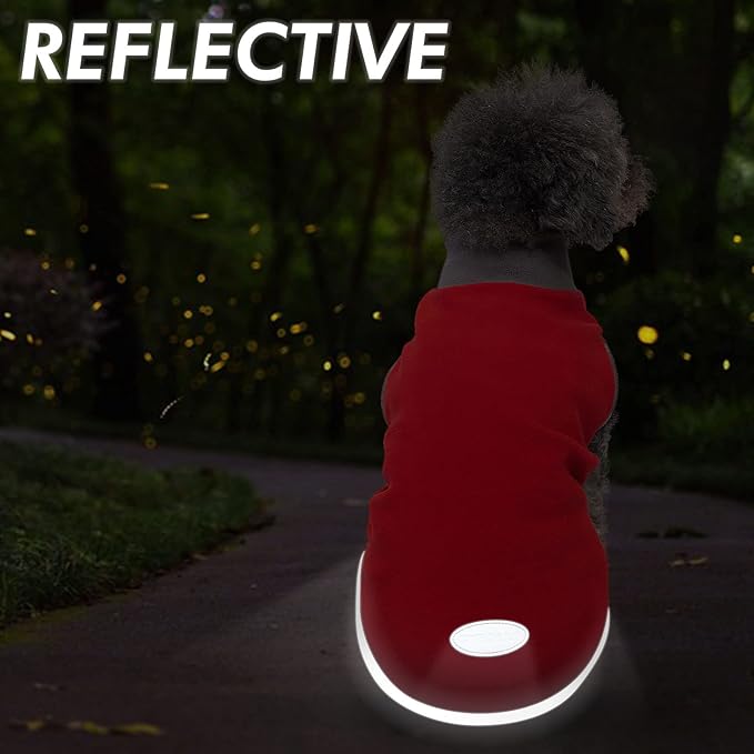 cyeollo 2 Pack Dog Fleece Sweater Stretchy Sweatshirt with Reflective Stripe Pullover Soft Jacket Pet Clothes Dog Sweaters for Small Dogs Cats Grey & Red