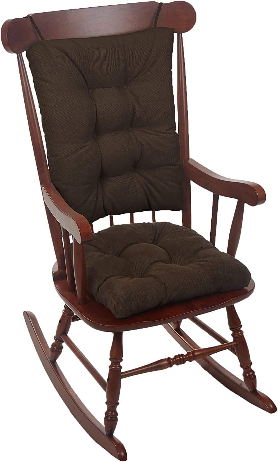 Klear Vu Omega Non-Slip Rocking Chair Cushion Set, Assembled in USA, Thick Padding & Tufted Design, Includes Seat Pad & Back Pillow with Ties, 17x17 Inches, 2-Piece Set, Twillo Chocolate Brown