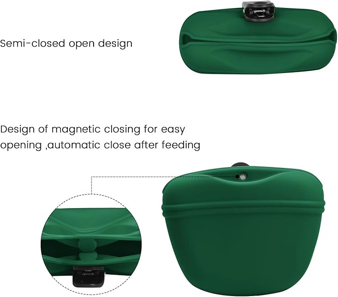 AUDWUD - Silicone Dog Treat Pouch - Clip on Portable Training Container - Convenient Magnetic Buckle Closing and Waist Clip - No BPA