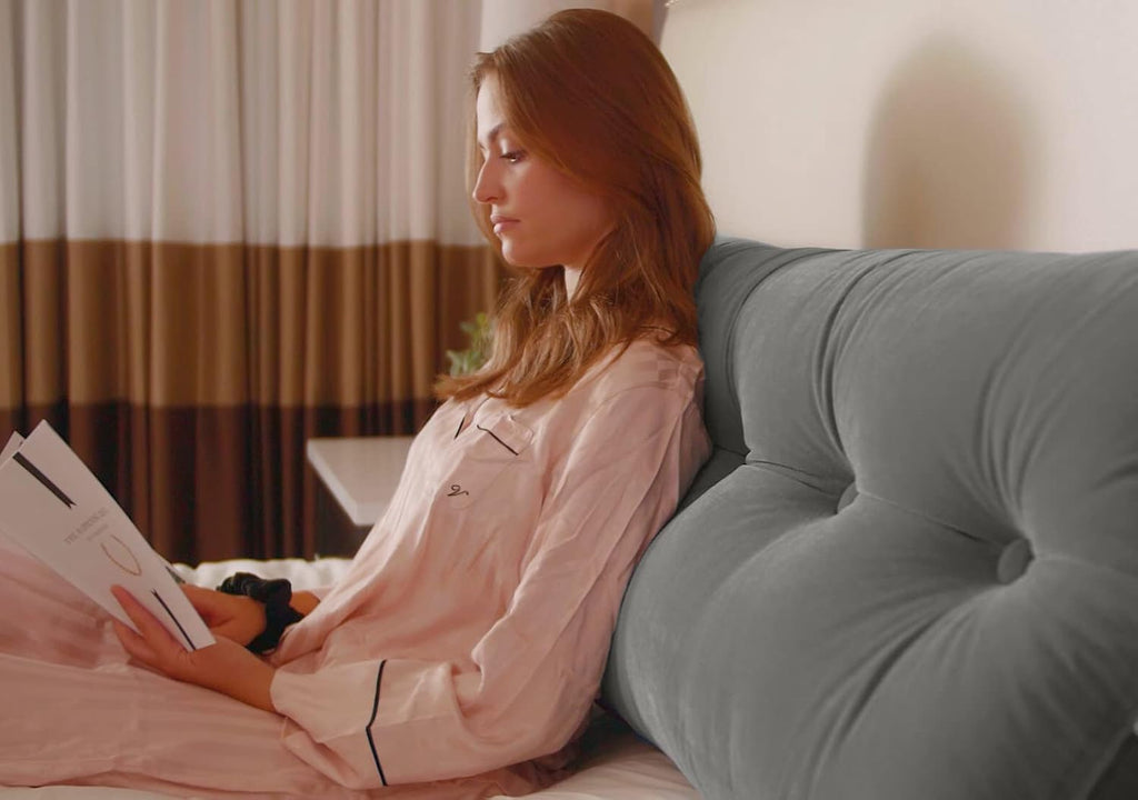 Triangular Reading Bed Rest Pillow Large Bolster Cushion Headboard Backrest Wedge Pillow with Removable Cover and Two Large Side Pockets (Grey, 47 x 8 x 20 inches)