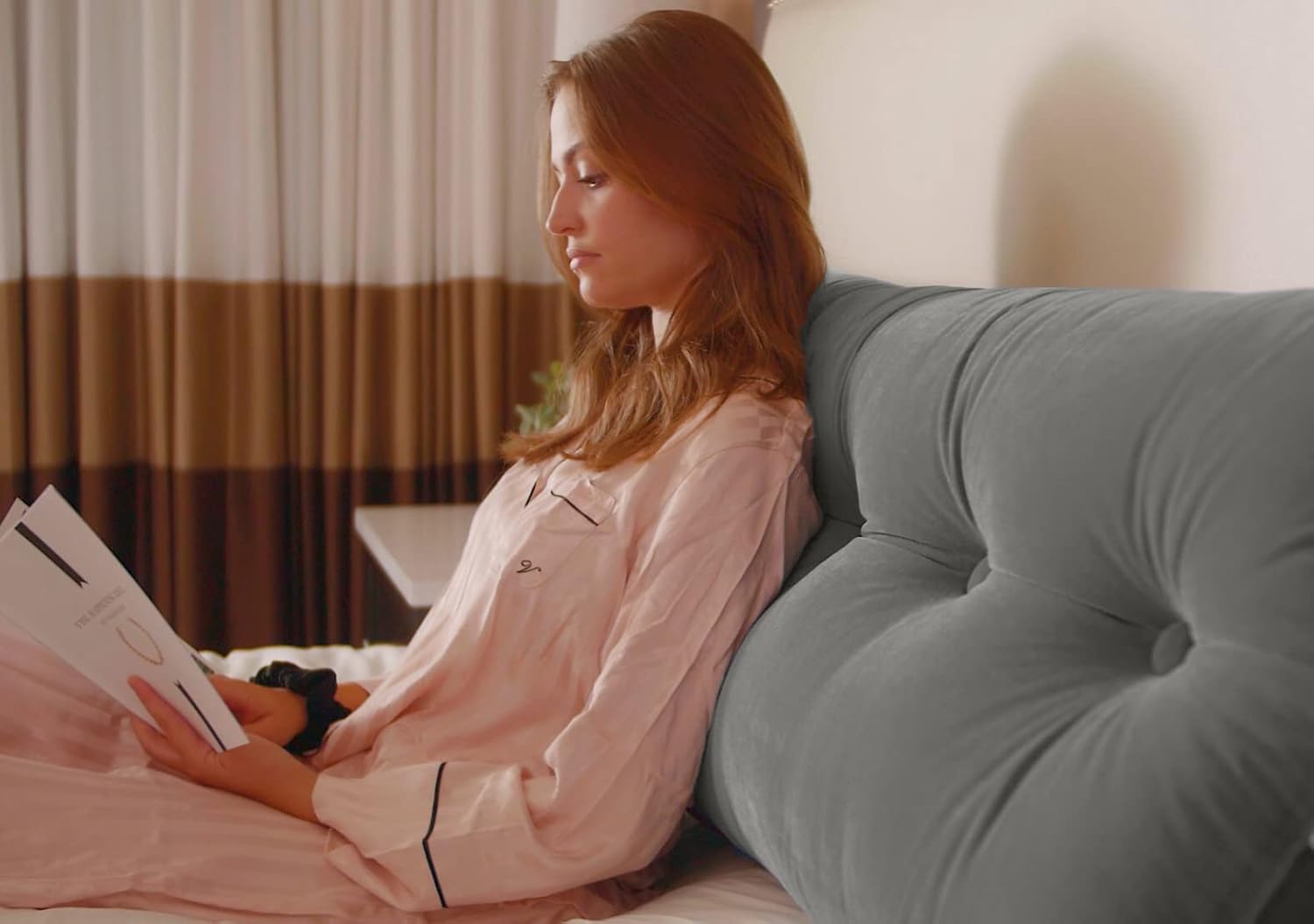 Triangular Reading Bed Rest Pillow Large Bolster Cushion Headboard Backrest Wedge Pillow with Two Detachable Roll Pillows for Neck & Lumbar Support (Grey, Queen: 59 x 8 x 20 inches)