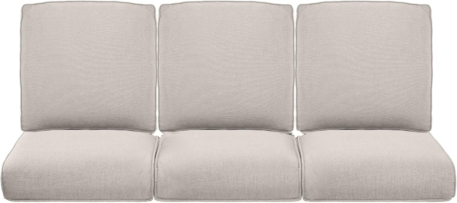 Pop 22x25/22x24 Outdoor Cushions for Patio Couch Chairs Set of 3 - High Back Comfy Outside Seat Cushions for Lawn Wicker Dining Rocker Glider Loveseat 3-Seater Sectional Sofa - Beige/Classic