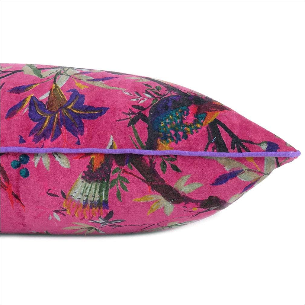 Eyes of India 20x20 inch Burgundy Red Velvet Floral Flower Bird Throw Pillow Sofa Cushion Cover Case Couch Colorful Boho Chic Bohemian Accent Indian Handmade Cover Only