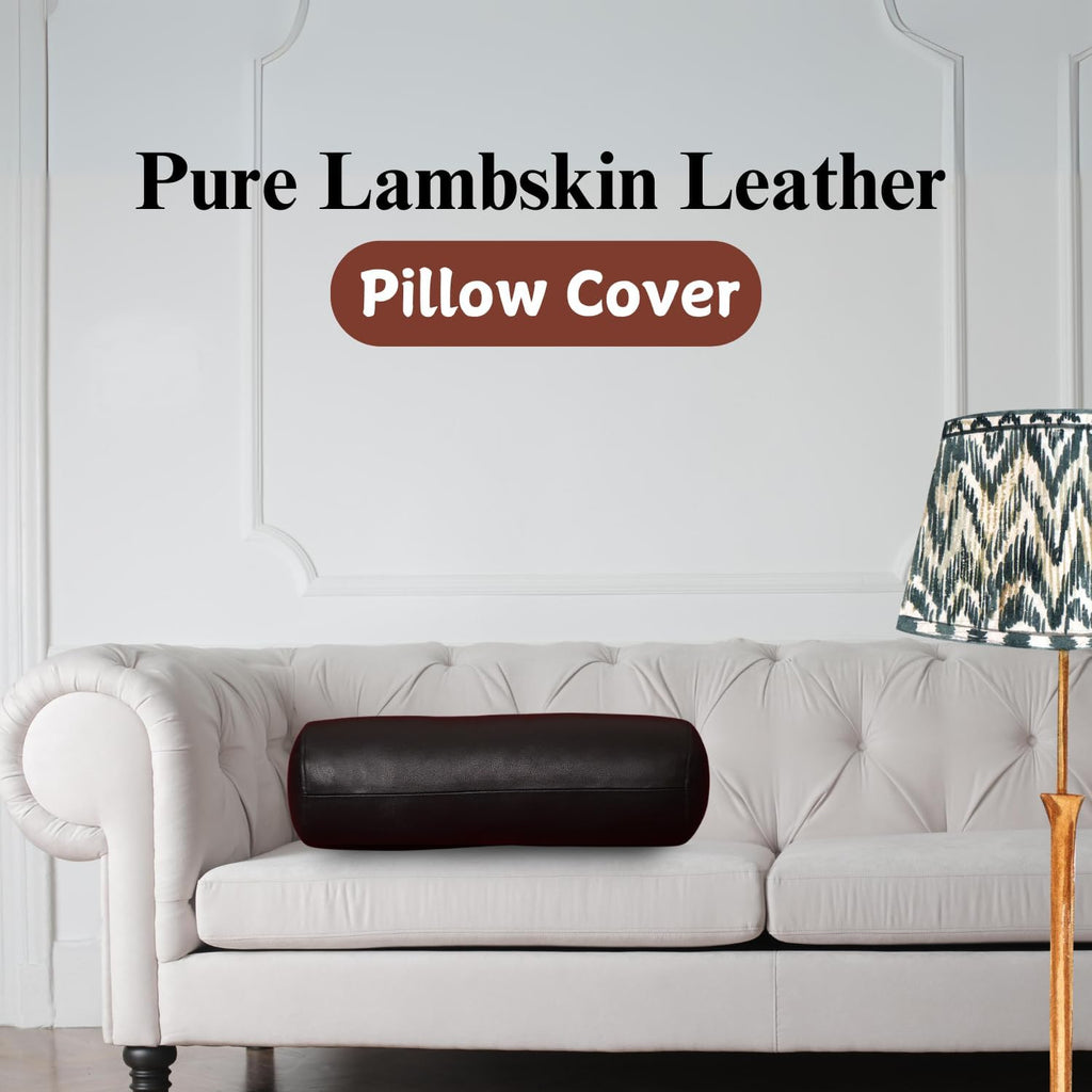 Neck Roll Pillow Cushion Cover, 18x5 Inch Full Moon Round Bolster Pillow Case, Cylinder Soft Lambskin Leather Pillowcase for Head, Spine & Neck Support During Sleep - Black Pack of 1